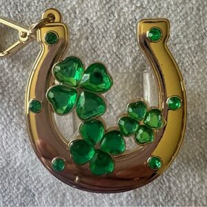 Gold-Tone Horseshoe PocketBac with Green Clover Gemstones